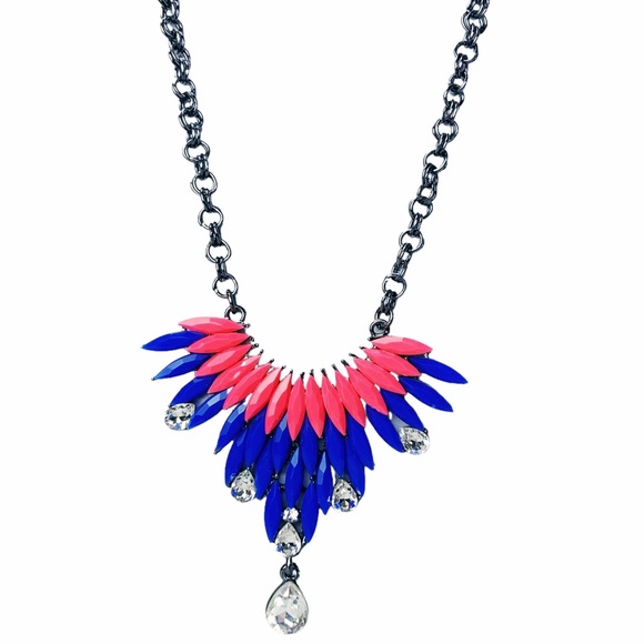 Amrita Singh Gunmetal Blue & Pink Austrian Crystal Bib Modern Bubble Necklace - Picture 3 of 15